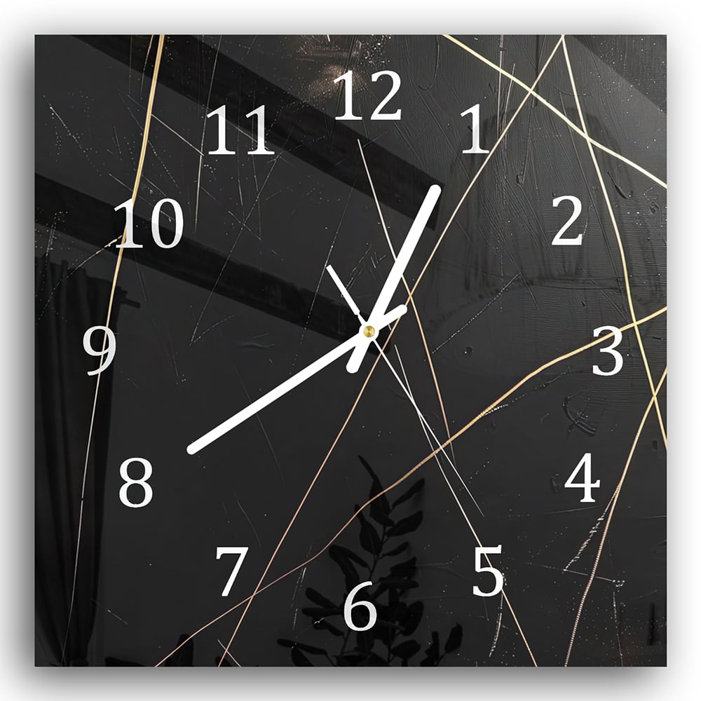 Wanduhr 30x30 - Schwarze Textur mit goldenen Linien