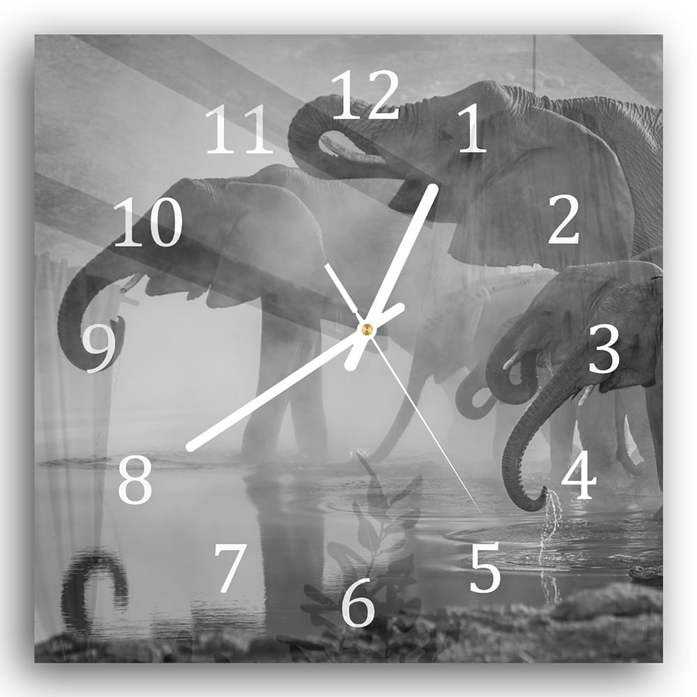 Wanduhr 30x30 - Schwarz-weiß Elefanten