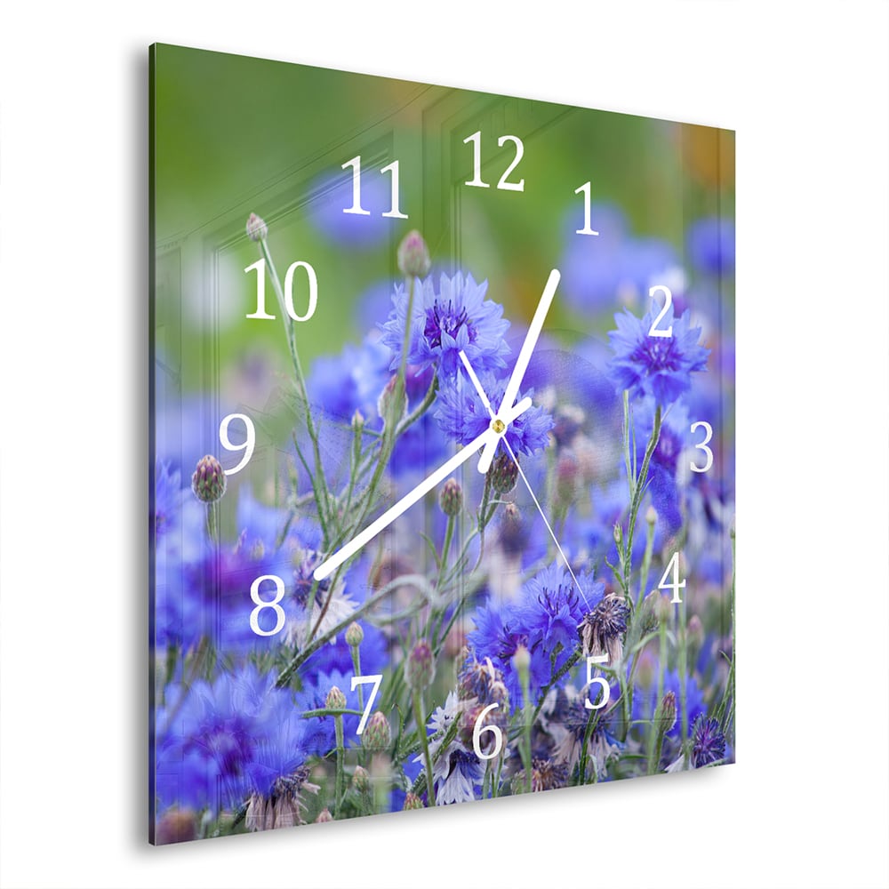 Wanduhr 30x30 - Kornblumen in Blüte