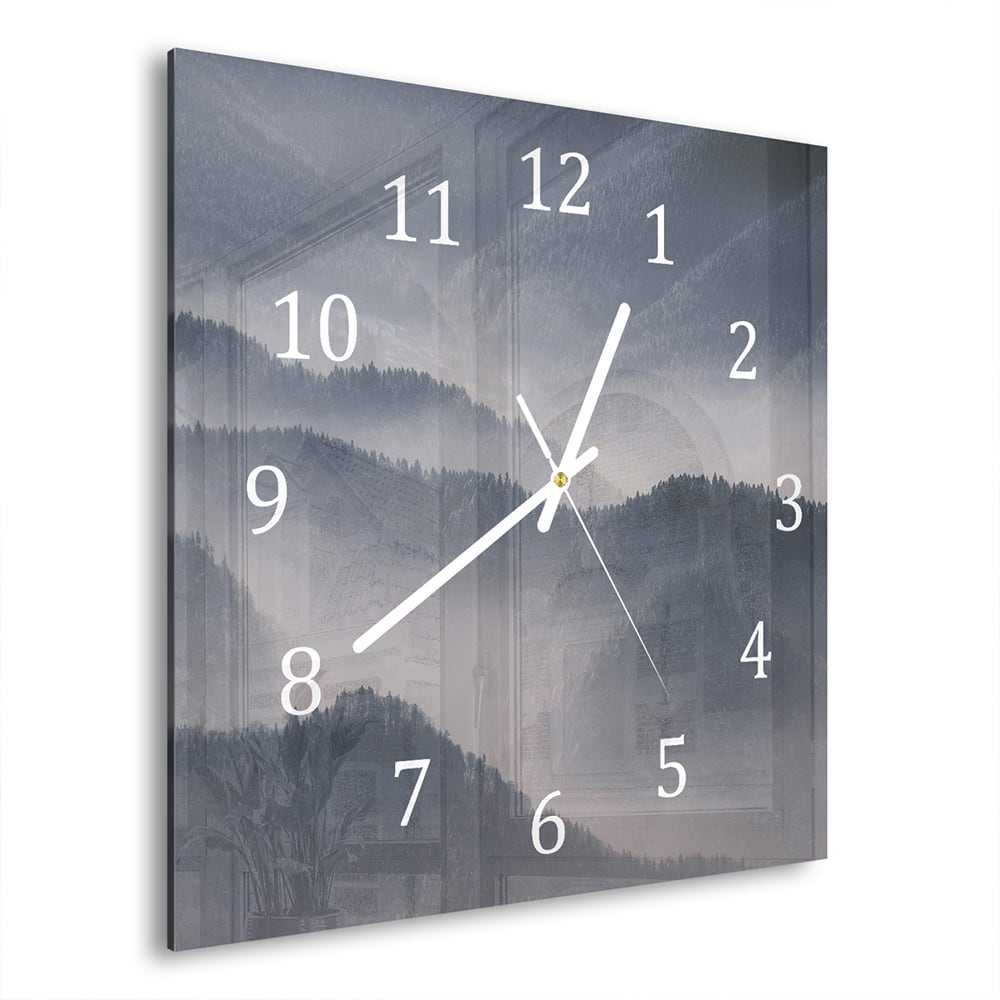 Wanduhr 30x30 - Nebliges Tal