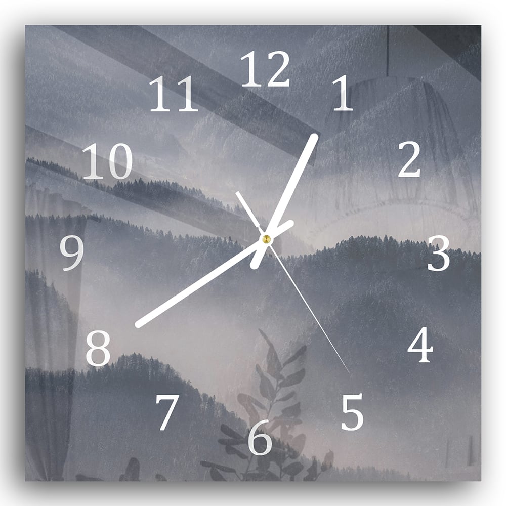 Wanduhr 30x30 - Nebliges Tal