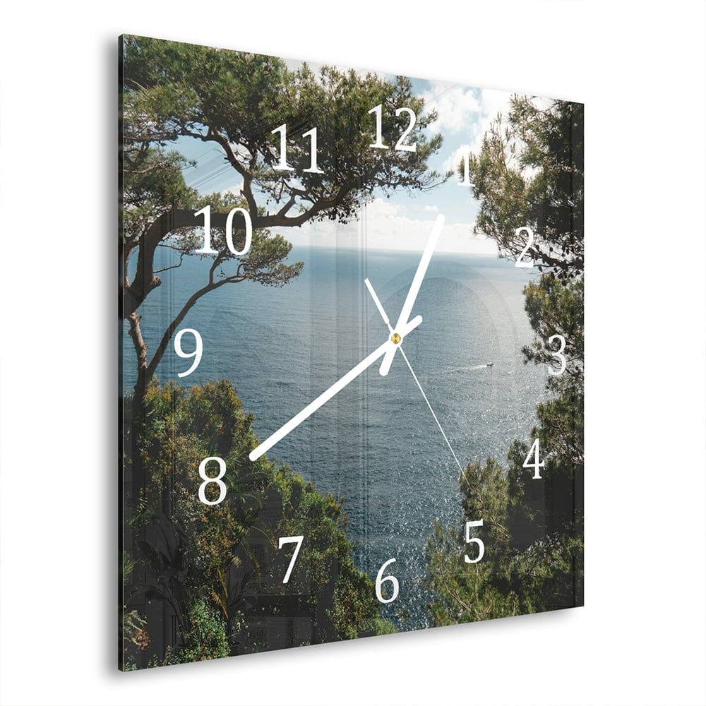 Wanduhr 30x30 - Meerblick durch die Bäume