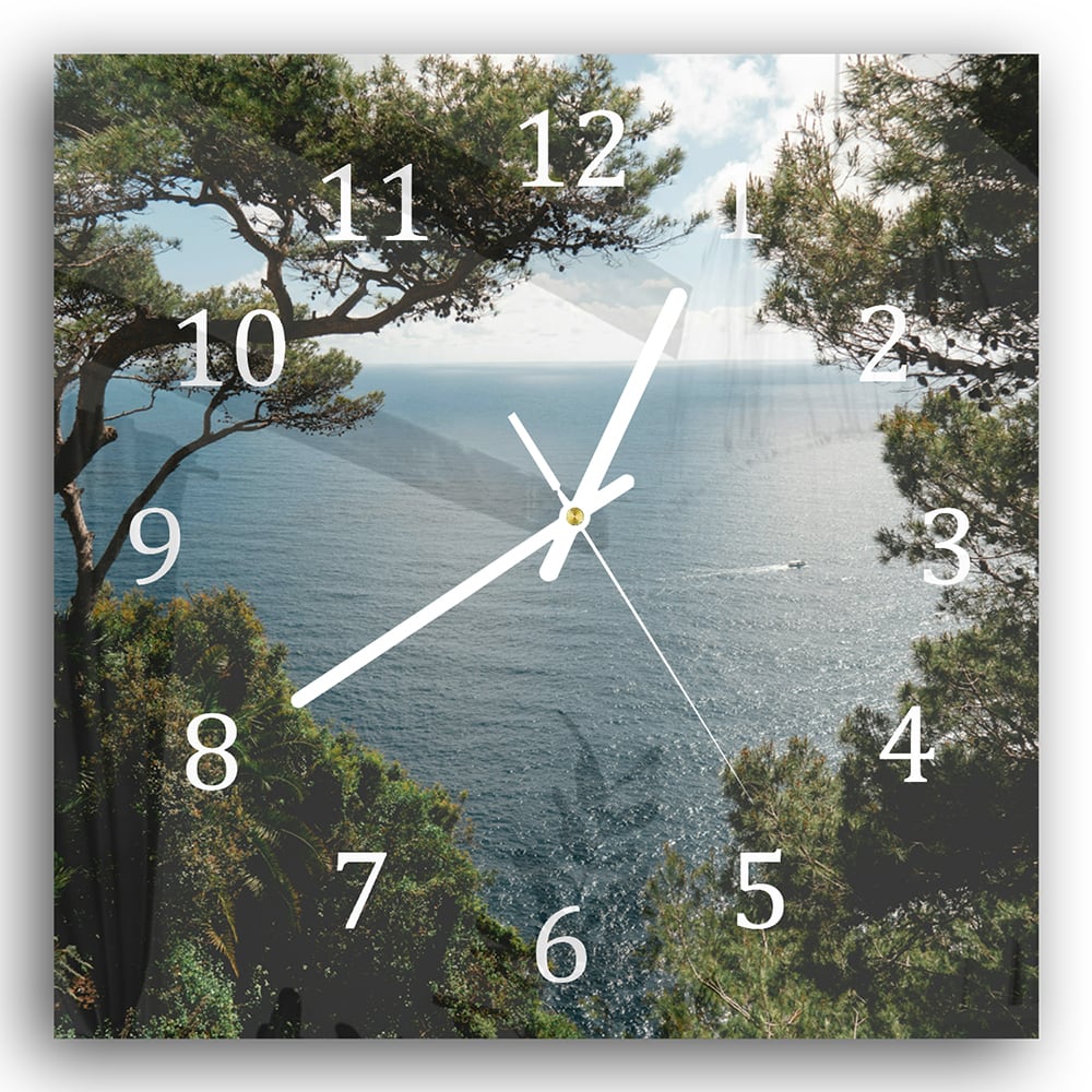 Wanduhr 30x30 - Meerblick durch die Bäume