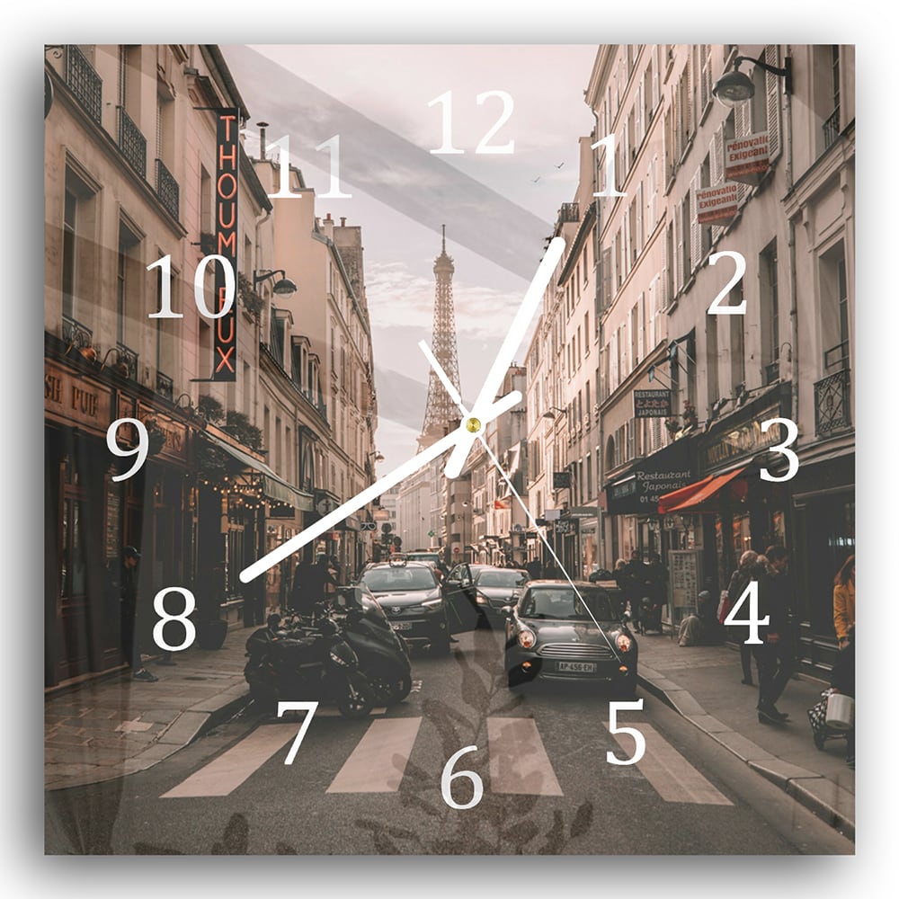 Wanduhr 30x30 - Stadtleben in Paris