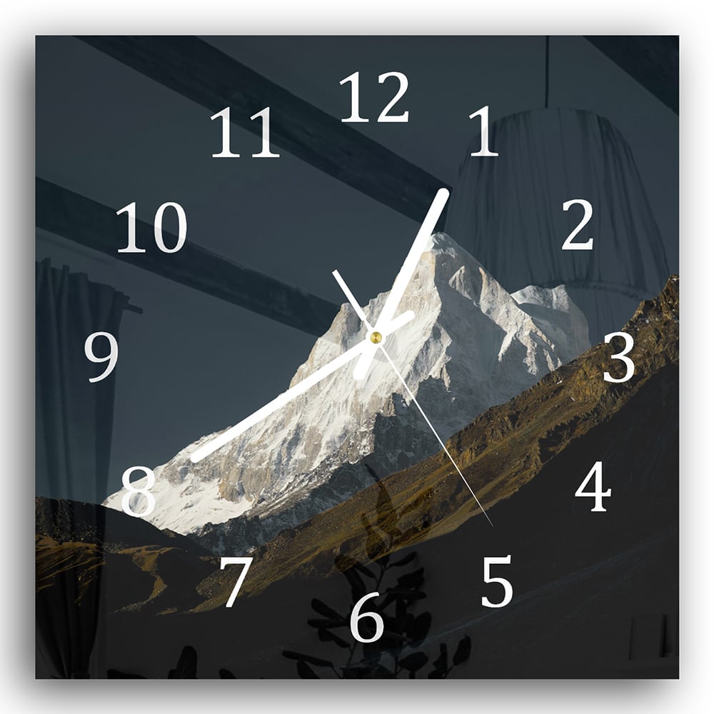 Wanduhr 30x30 - Schneebedeckte Bergspitze