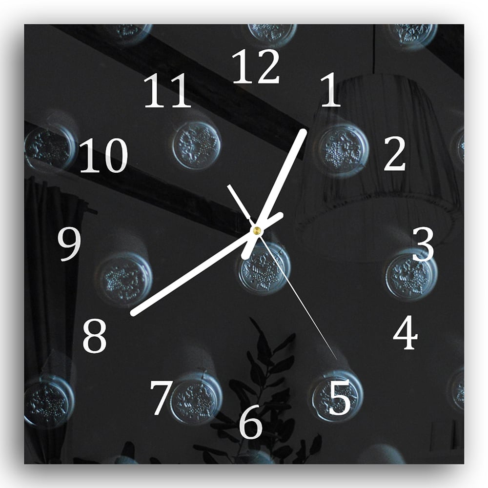Wanduhr 30x30 - Weinflaschen von oben