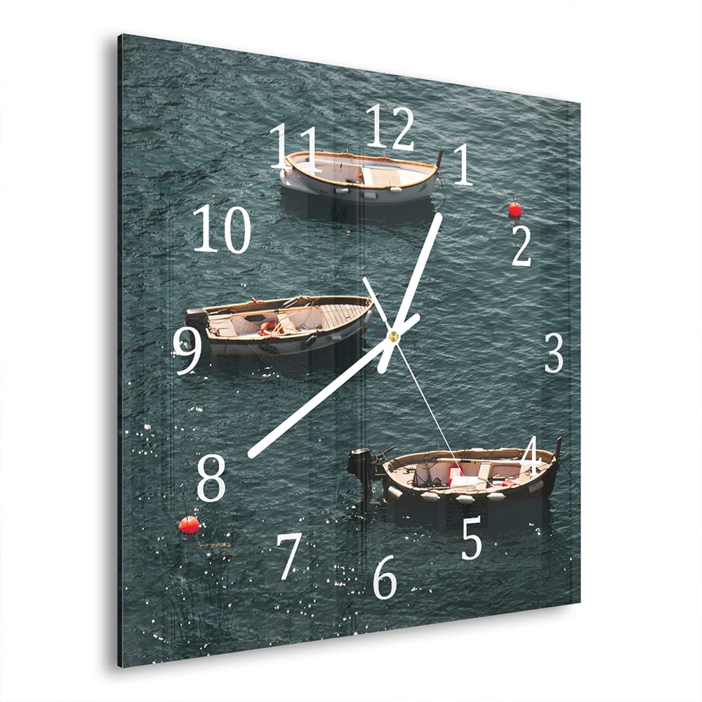 Wanduhr 30x30 - Boote im Wasser