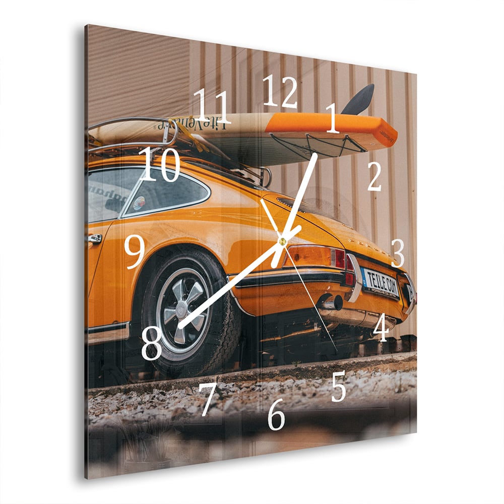 Wanduhr 30x30 - Porsche mit Surfbrett