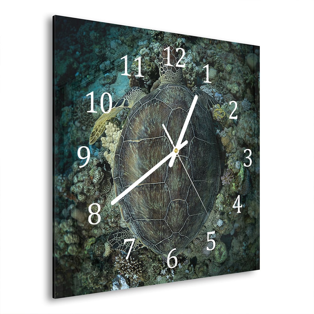 Wanduhr 30x30 - Schildkröte und Korallen