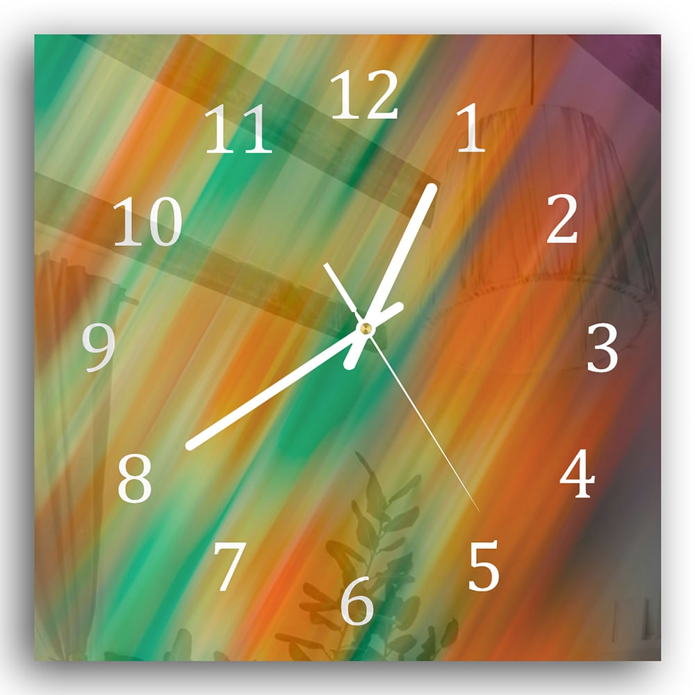 Wanduhr 30x30 - Orange & Grüne Abstraktion