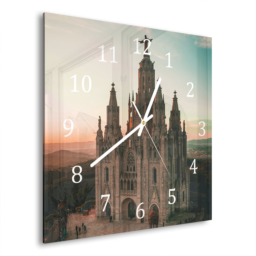Wanduhr 30x30 - Tibidabo bei Sonnenuntergang