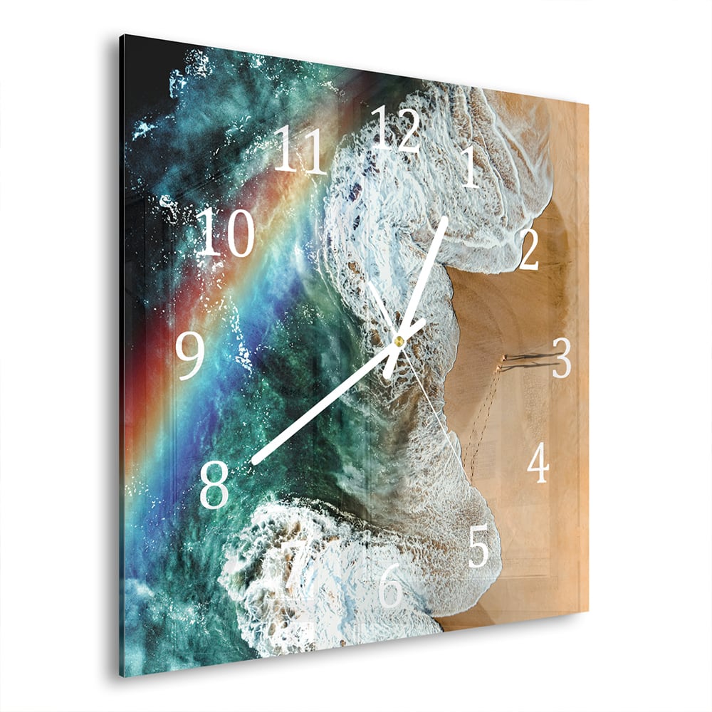 Wanduhr 30x30 - Regenbogen am Strand