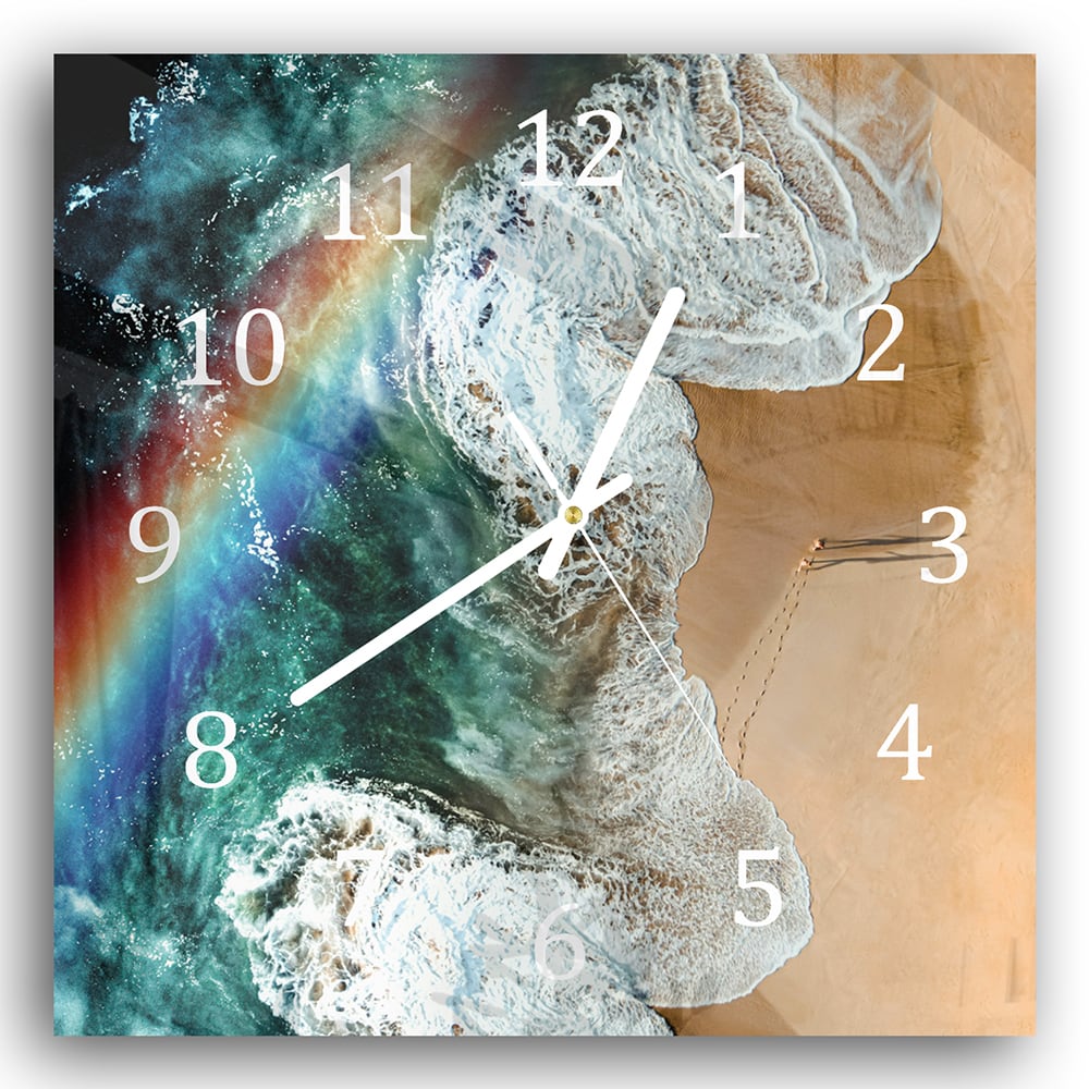 Wanduhr 30x30 - Regenbogen am Strand