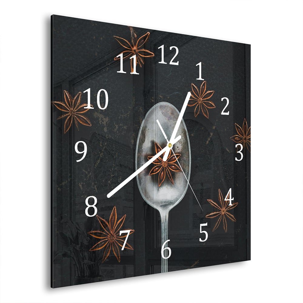 Wanduhr 30x30 - Sternanis auf Löffel