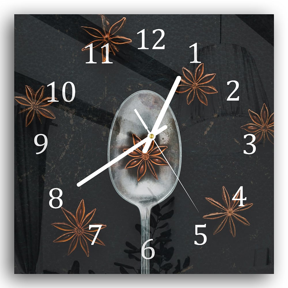 Wanduhr 30x30 - Sternanis auf Löffel