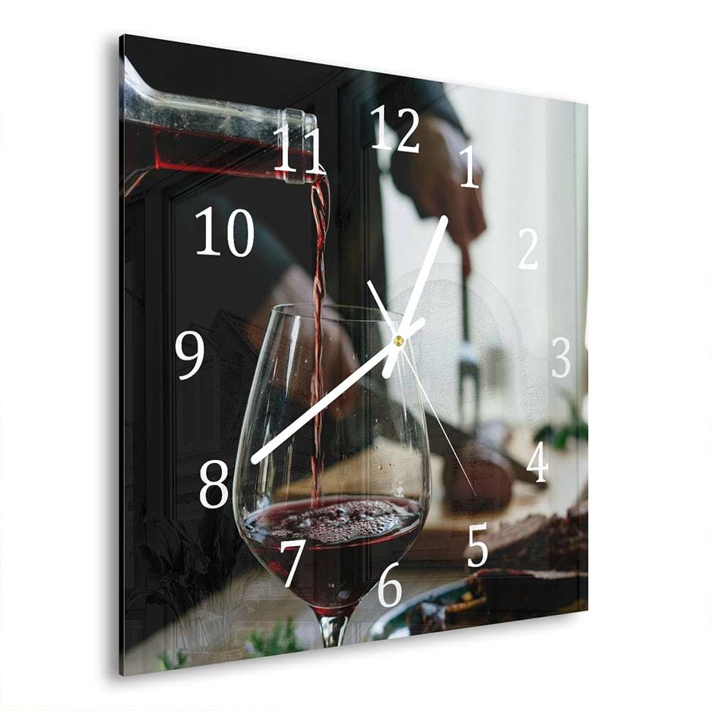 Wanduhr 30x30 - Rotwein und Mahlzeit