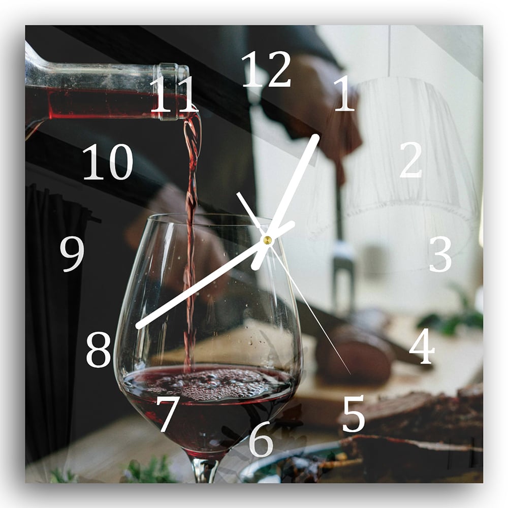 Wanduhr 30x30 - Rotwein und Mahlzeit