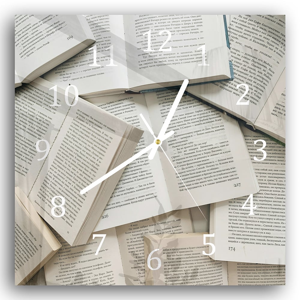 Wanduhr 30x30 - Bücherstapel