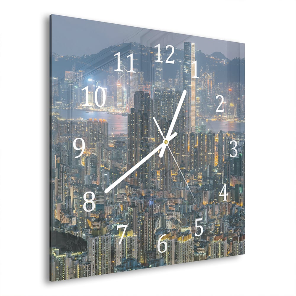 Wanduhr 30x30 - Hongkong bei Nacht