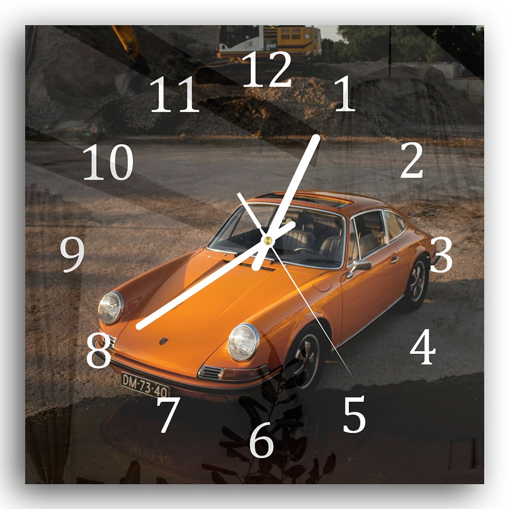 Wanduhr 30x30 - Oranger Porsche