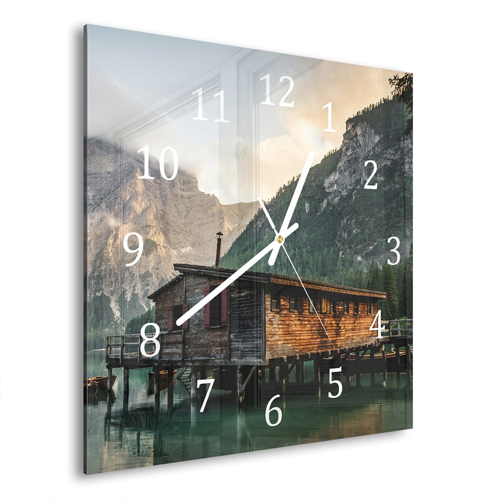 Wanduhr 30x30 - Berghütte am See