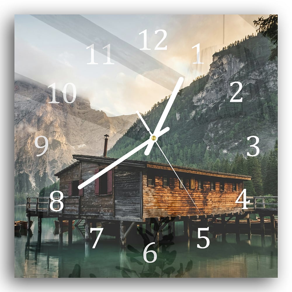 Wanduhr 30x30 - Berghütte am See