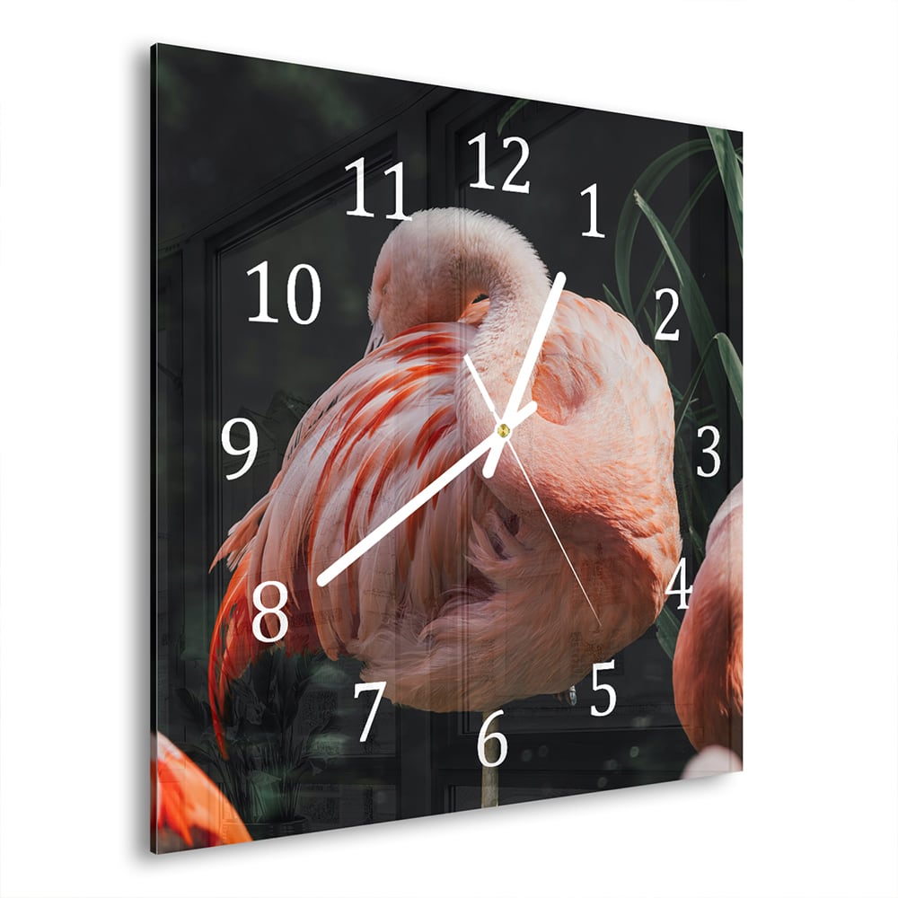 Wanduhr 30x30 - Flamingo in der Natur