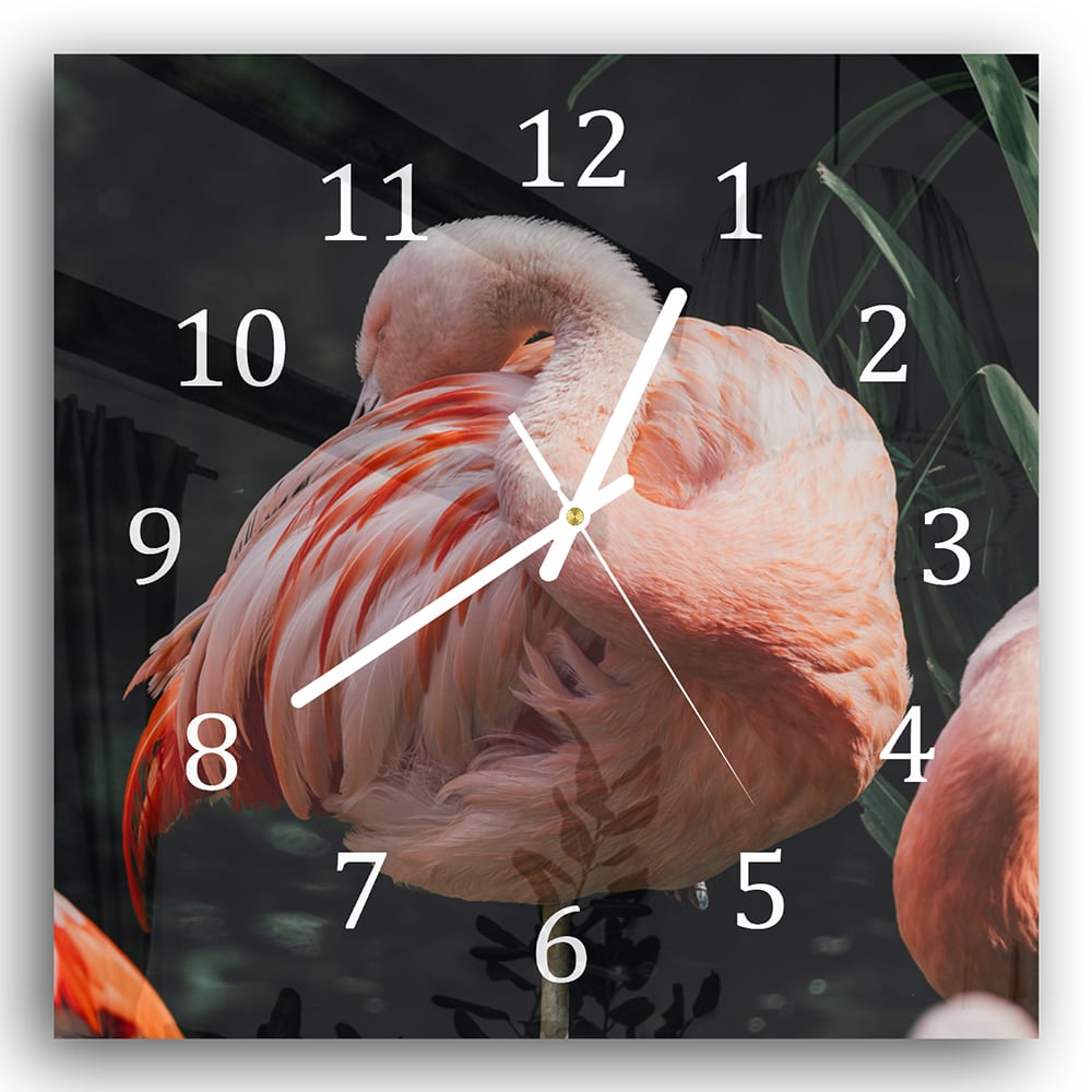 Wanduhr 30x30 - Flamingo in der Natur