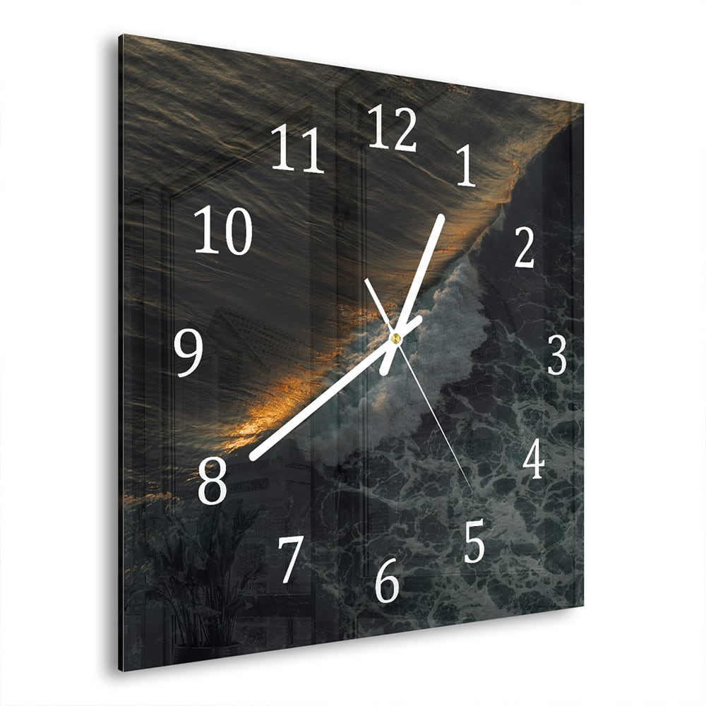 Wanduhr 30x30 - Wellen am Abend