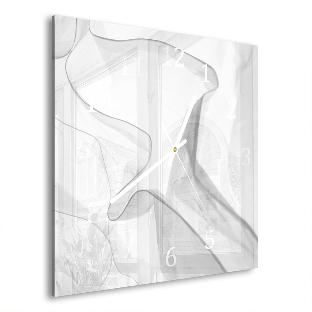 Wanduhr 30x30 - Vorhänge Schwarz-Weiß