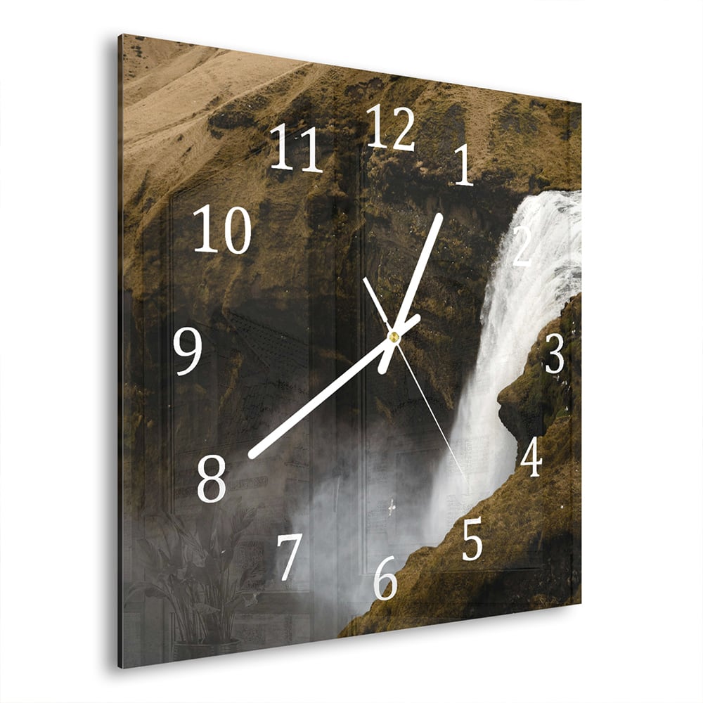 Wanduhr 30x30 - Wasserfall in den Bergen