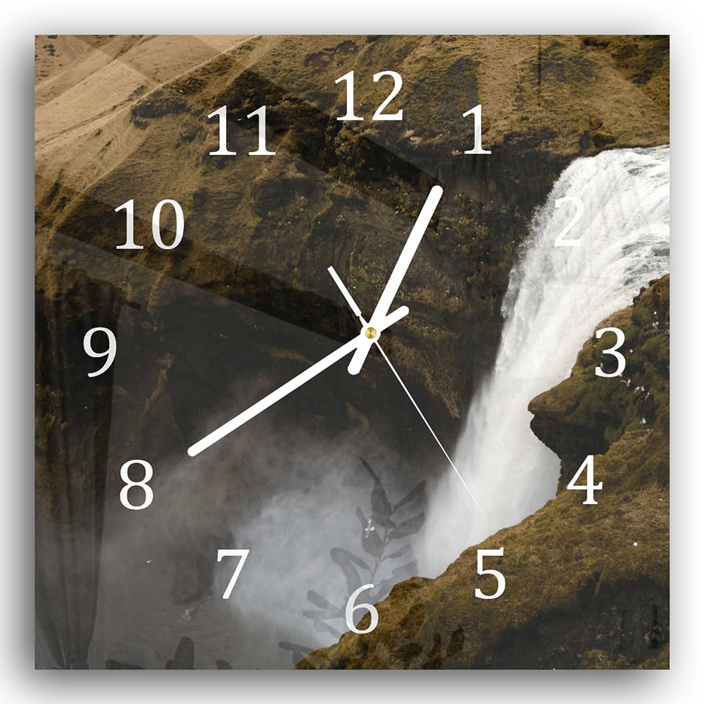 Wanduhr 30x30 - Wasserfall in den Bergen