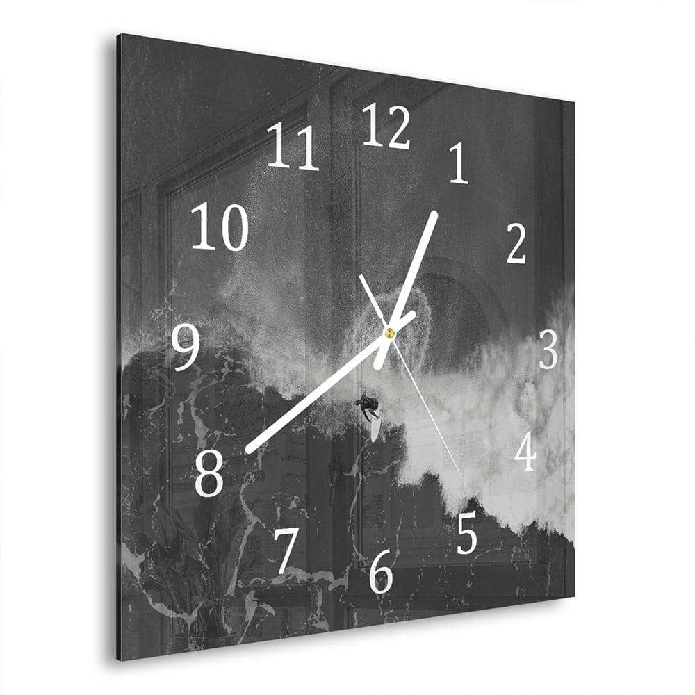 Wanduhr 30x30 - Schwarz-weiß Surfer