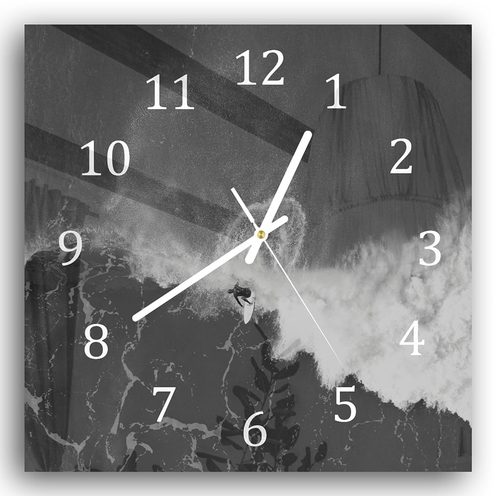 Wanduhr 30x30 - Schwarz-weiß Surfer