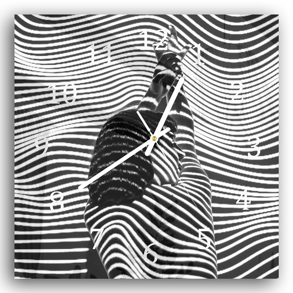 Wanduhr 30x30 - Schwarz-Weiß-Linienkunst