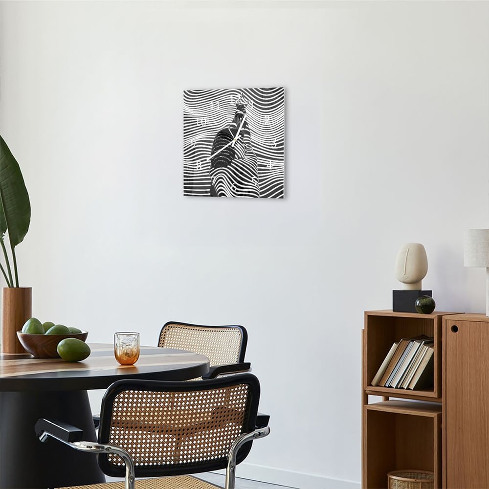 Wanduhr 30x30 - Schwarz-Weiß-Linienkunst