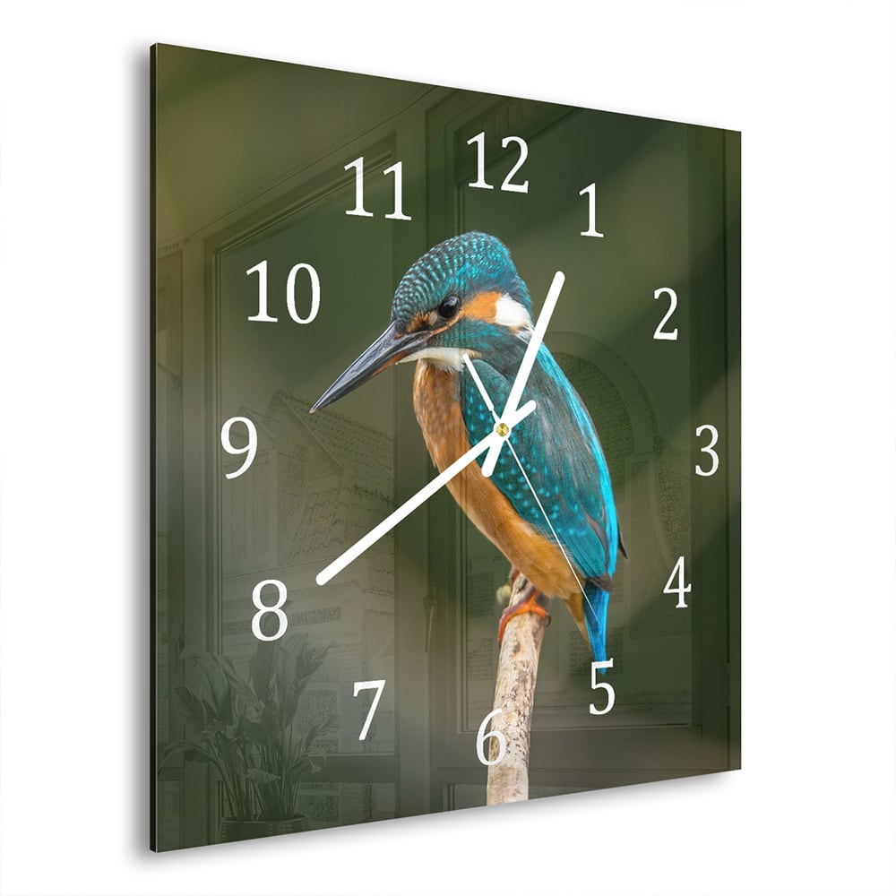 Wanduhr 30x30 - Bunter Eisvogel