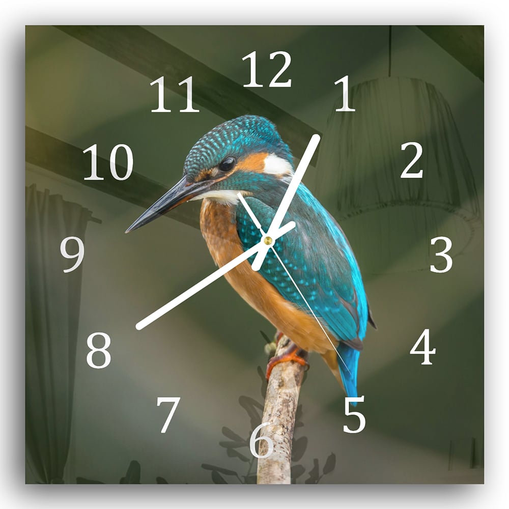 Wanduhr 30x30 - Bunter Eisvogel