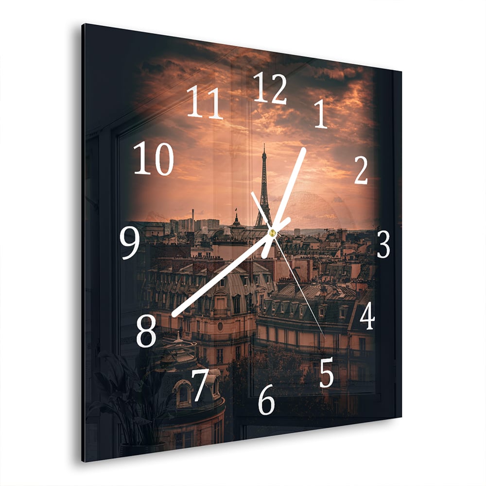 Wanduhr 30x30 - Paris in der Dämmerung