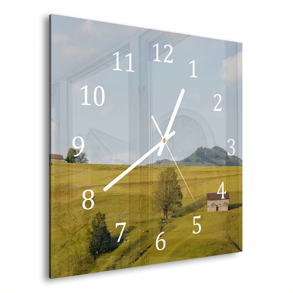 Wanduhr 30x30 - Hügelige Landschaft