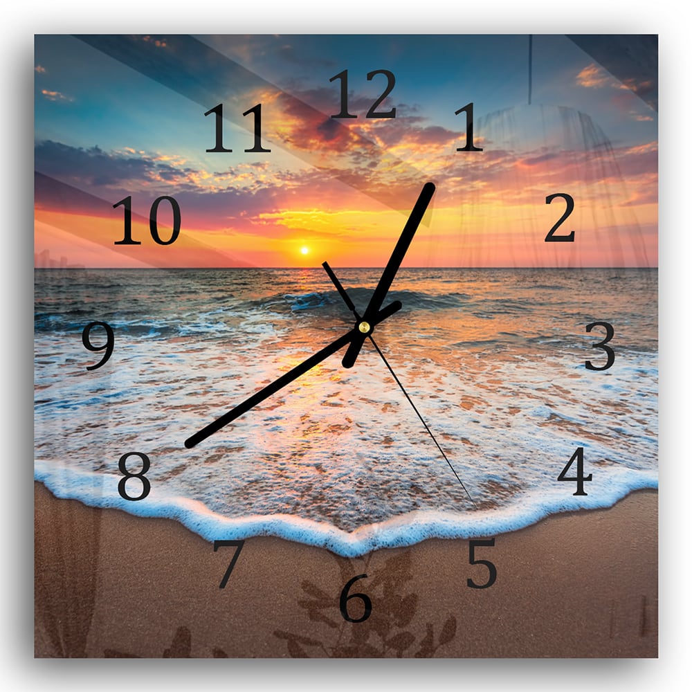 Wanduhr 30x30 - Sonnenaufgang am Meer