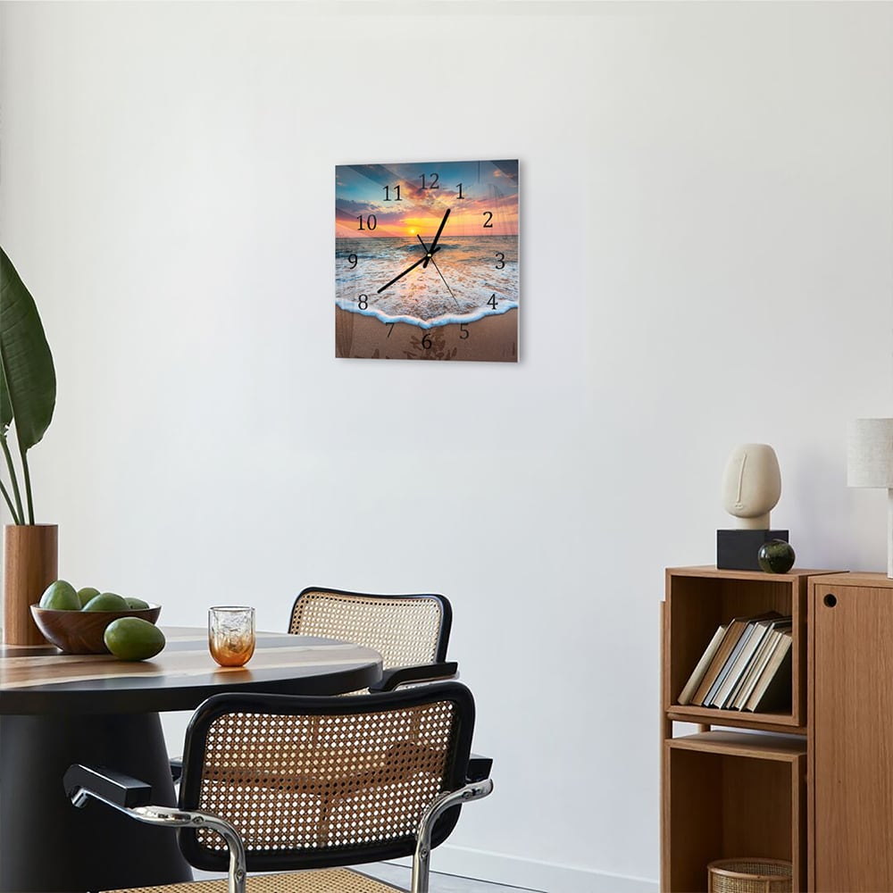 Wanduhr 30x30 - Sonnenaufgang am Meer