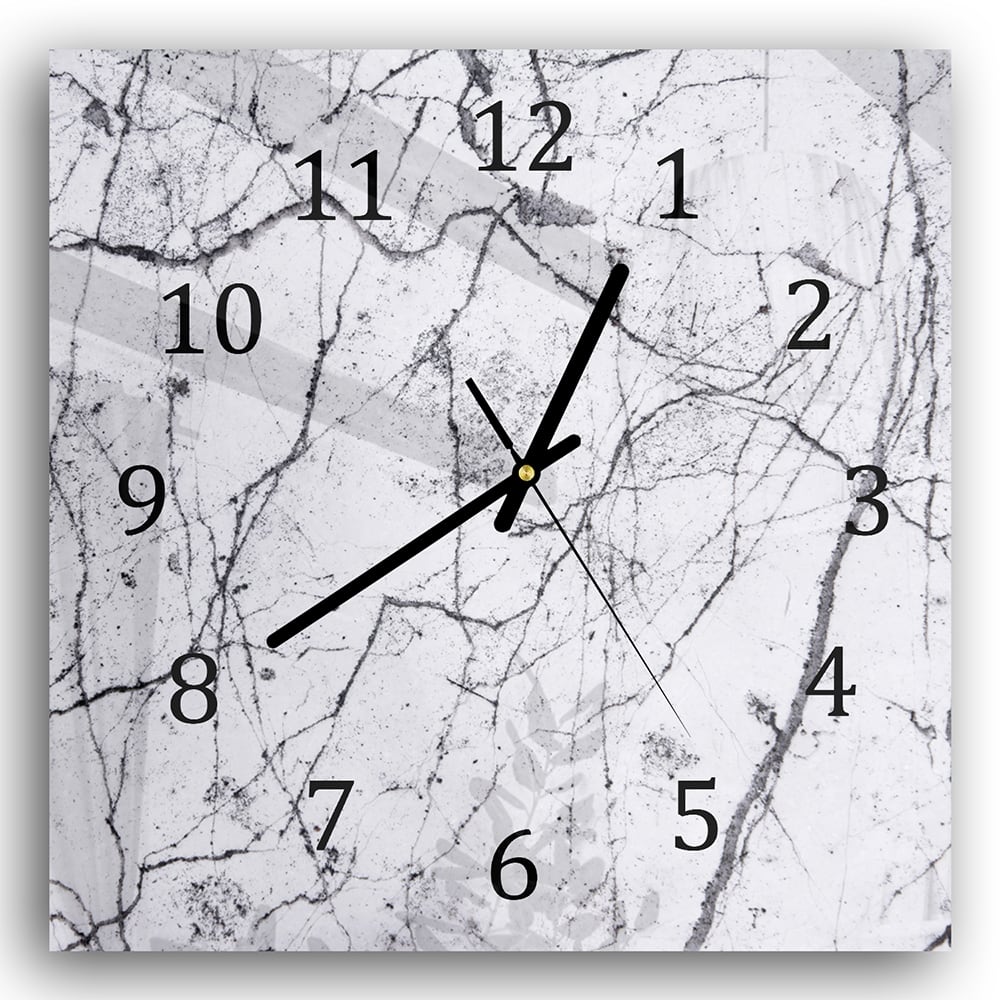 Wanduhr 30x30 - Weiß und schwarzer Marmor