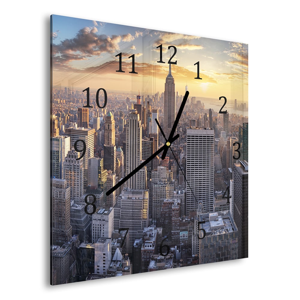 Wanduhr 30x30 - Sonnenuntergang über New York City
