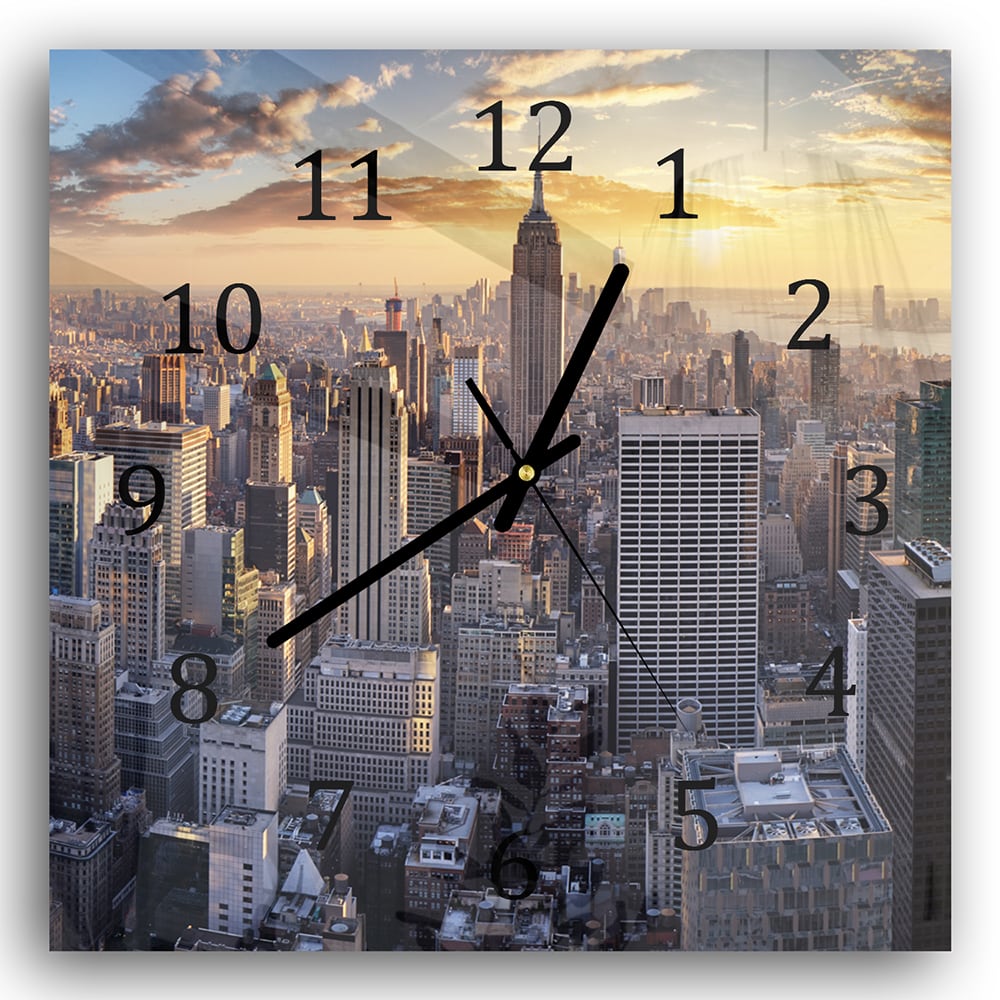 Wanduhr 30x30 - Sonnenuntergang über New York City