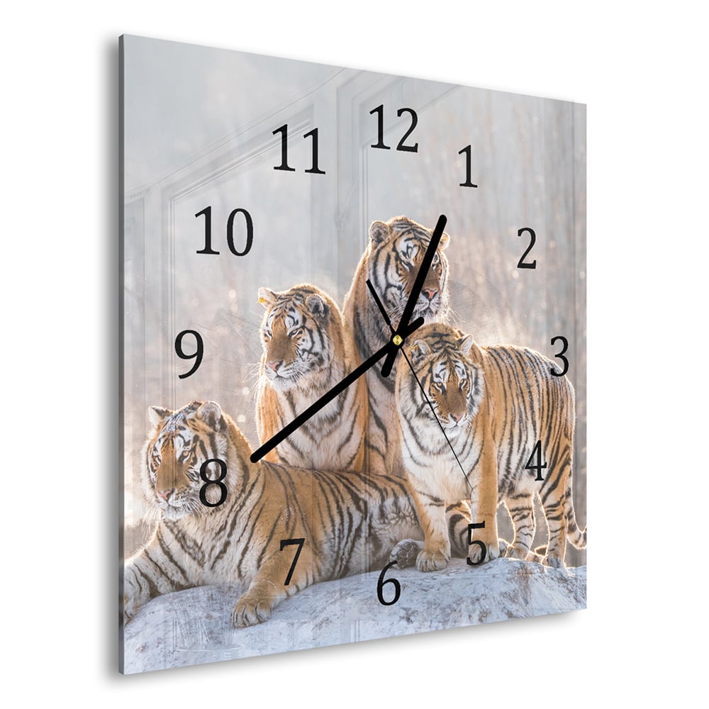 Wanduhr 30x30 - Gruppe von Tigern