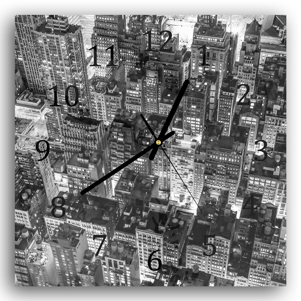 Wanduhr 30x30 - New York City Nachtansicht