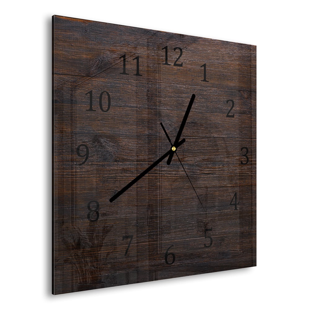 Wanduhr 30x30 - Dunkle Holztextur