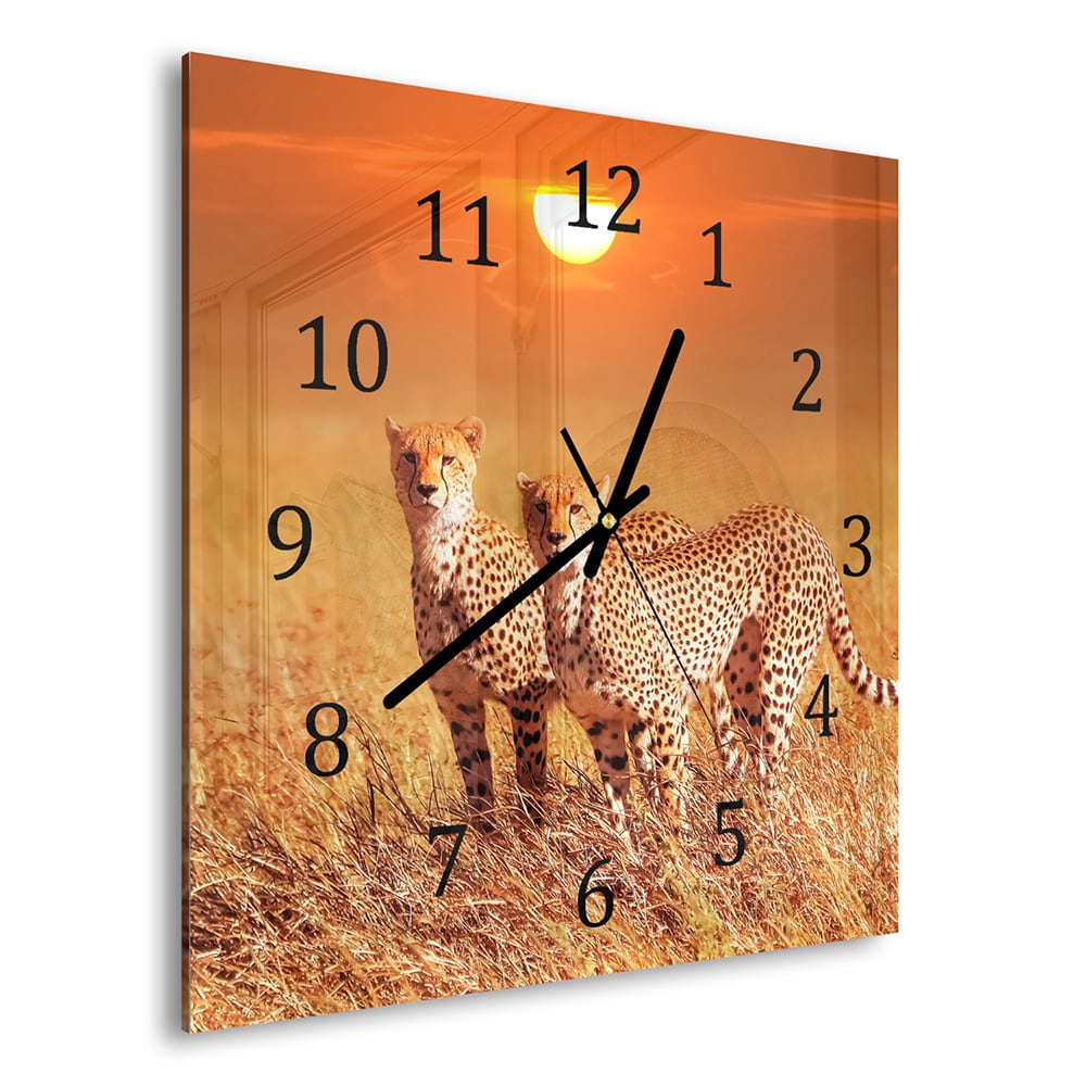 Wanduhr 30x30 - Zwei Geparden