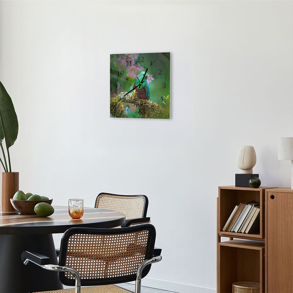 Wanduhr 30x30 - Quetzal-Vogel